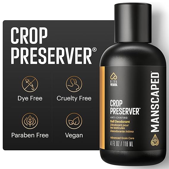 MANSCAPED The Crop Preserver, Men's Ball Deodorant, Male Care Hygiene Moisturizer, Anti-Chafing Groin Protection with Cooling Aloe Vera, Refined Scent, 4oz