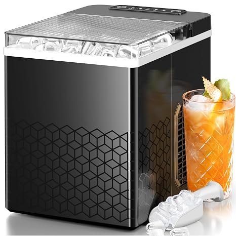 Kismile Countertop Ice Maker, Small Ice Maker, Deep Black