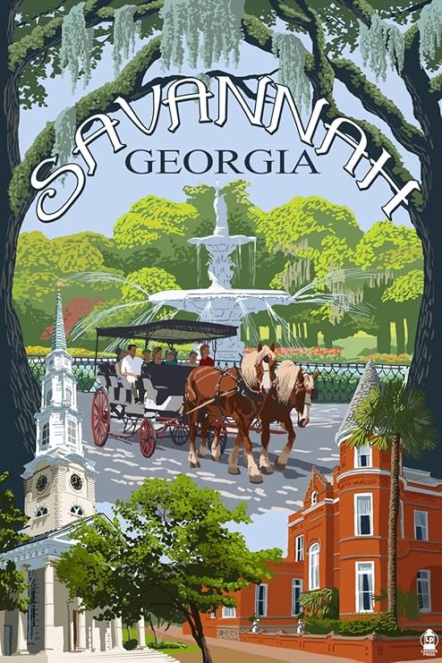 Wall Art Print Savannah, Georgia Town Views by Lantern Press, 12" x 18"