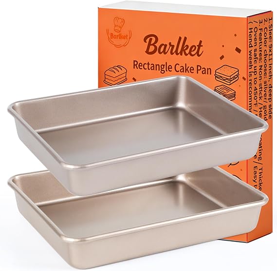 Rectangle Cake Pan, 9x11 Baking Pan Nonstick, Golden, Easy Release