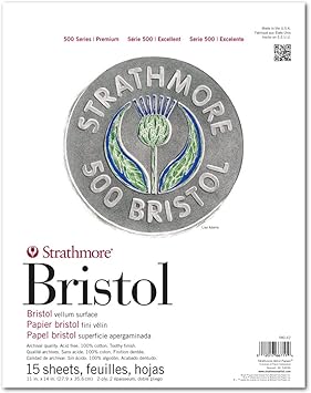 Strathmore (580-62 500 Series Bristol, 2-Ply Vellum Surface, 11"x14", White, 15 Sheets