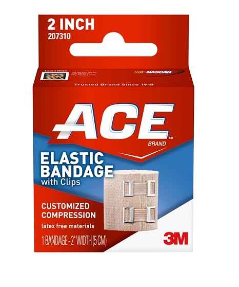 ACE 2 Inch Elastic Bandage with with Clips, Beige, Great for Wrist, Foot and More, 1 Count