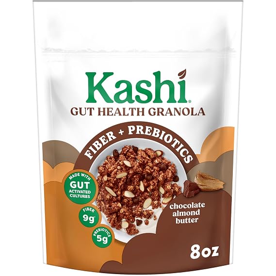 Kashi Gut Health Chocolate Almond Butter Granola 8 oz | Prebiotics and High Fiber, Whole Grain