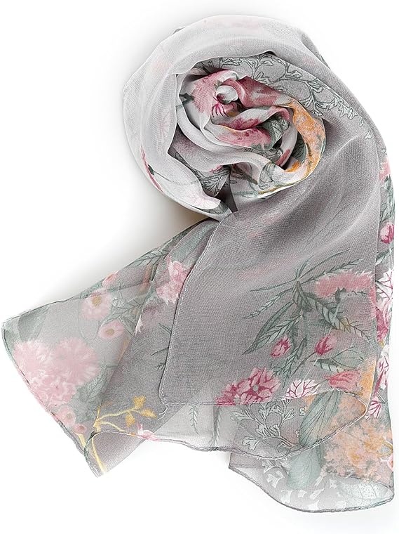 Women's Chiffon Scarf, 160cm Lightweight Floral Print Shawl, Available in 8 Vibrant Colours – Breathable, Skin-Friendly, Versatile Accessory