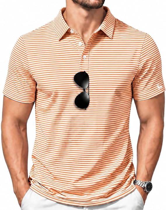 ZITY Men Golf Polo Shirts Short Sleeve Striped UPF 50+ Moisture Wicking Casual Collared Print T-Shirt for Men