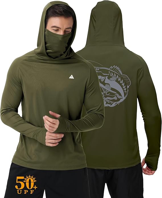 ZITY Fishing Shirts for Men with Mask UPF 50+ UV Sun Protection Rash Guard Long Sleeve Hoodie