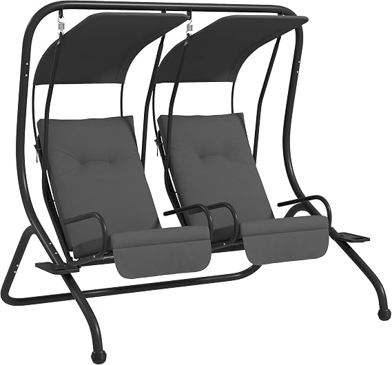 Outsunny Patio Swing Chair with 2 Separate Seats Removable Canopy Gray