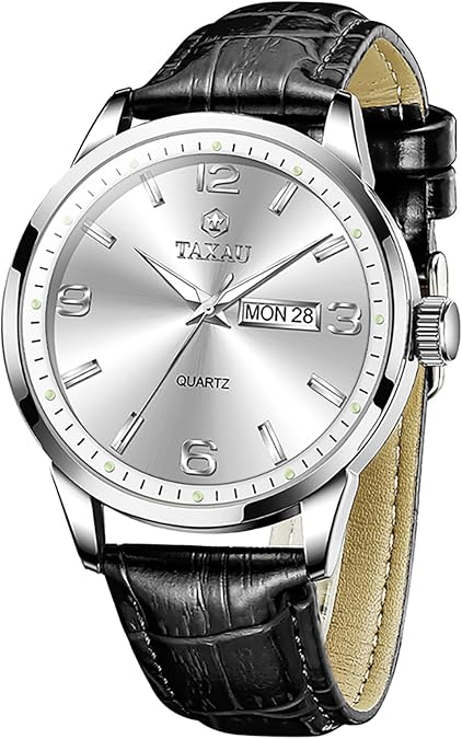 Taxau Men's Dress Watches Waterproof Analog Quartz Leather Watch with Day Date Large Arabic Numerals Casual Classic Fashion Watch Easy Read Gifts for Man Relojes para Hombres
