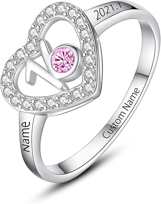 EBAT Sweet 16 Gifts for Girls Sixteen Daughter Ring 16th Birthday Decorations Jewelry Ideas Birthstone Rings Teen Teens Personalized Gift Women Engraved Custom Name Sterling Silver