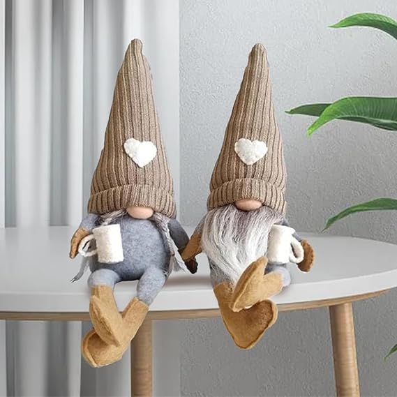 Coffee Gonk Decor, Christmas Gonks Gnome, Collectibles Dolls, Handmade Gnomes for Cafe Kitchen Home Office Decorations, 2Pcs - Brown