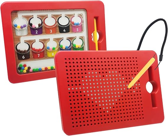 2 in 1 Double-Sided Magnetic Drawing Board for Kids, Magnetic Color Number Maze, Fine Motor Skills Toys, Road Trip Car Activities for Boys Girls 3 4 5 Years Old