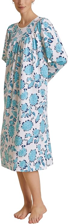 Calida Women's Soft Cotton Nightgown Classic Long-Sleeved Summer Nightdress, 100% Soft Cotton, 47 in