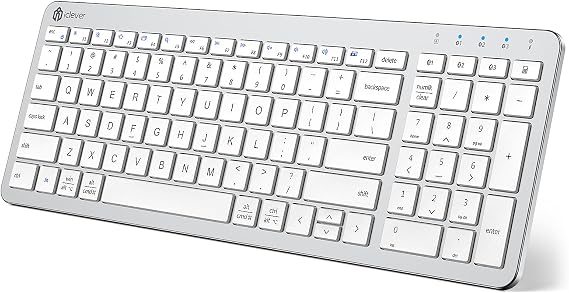 iClever Rechargeable Bluetooth Keyboard, BKA26S Multi Device Keyboard Bluetooth 5.1 with Number Pad Ergonomic Design Full Size Stable Connection Keyboard for iPad, iPhone, Mac, iOS, Android, Windows