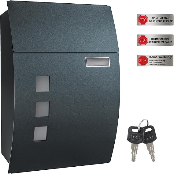 SONGMICS Mailbox, Wall-Mounted Lockable Post Letter Box