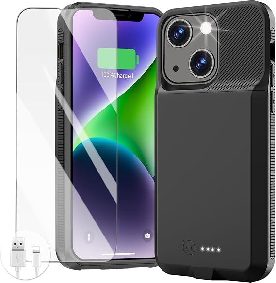 GIN FOXI Battery Case for iPhone 14/14 Pro/13/13 Pro, Rechargeable Case Real 8500mAh Charging Charger Cover Anti-Fall Protection Ultra-Slim Extended Battery Pack Juice Box, 6.1" Black