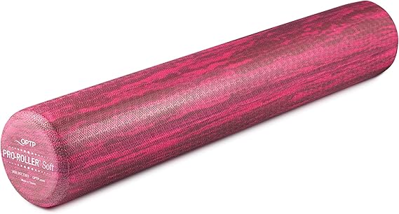 OPTP PRO-Roller Soft Density Foam Roller Round, Pink, 36" x 6" | Low density soft foam roller for physical therapy, Pilates, yoga foam roll exercises & muscle recovery, pink 36" x 6"