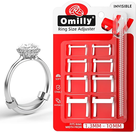 Omilly Filled Metal Ring Guard for Loose Rings, Invisible Ring Size Adjuster, Fits Ring Width 1.3mm-10mm, Easy to Use, 12 Pack with 4 Sizes, Secure Fit for Women & Men-Silver