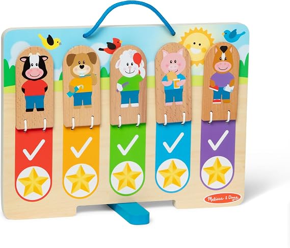 Melissa & Doug Wooden My Daily Day & Night Routines Chart – Double-Sided Interactive Board with Flip Tabs – Early Learning Toy for Kids Age 3 Plus - FSC Certified