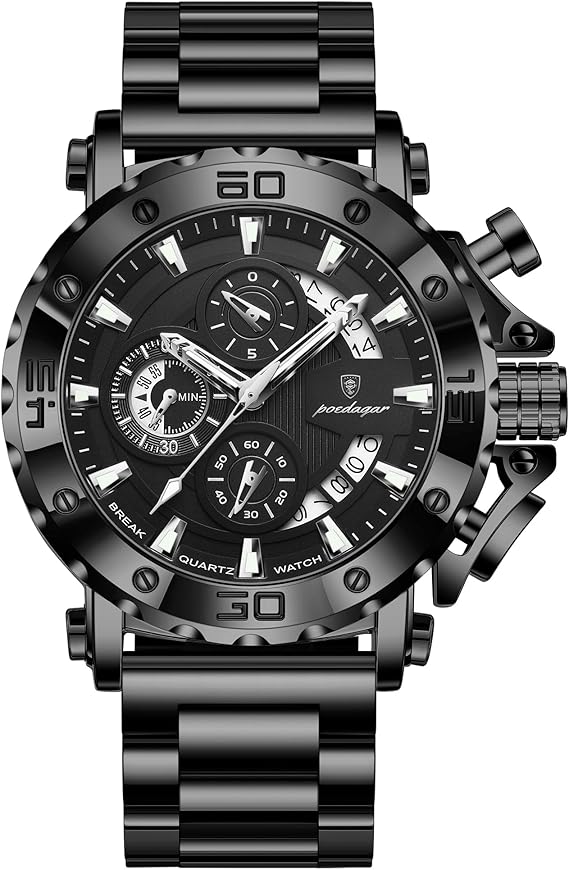 Poedagar Luxury Watch for Men Calendar Luminous Waterproof Business Man Clock Male Chronograph Stainless Steel Men's Quartz Watches