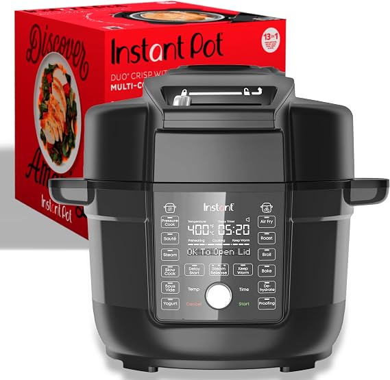 Instant Pot Duo Crisp Ultimate Lid,13-in-1 Air Fryer&Pressure Cooker Combo, Saute, Slow Cook, Bake, Steam, Warm, Roast, Dehydrate, Sous Vide&Proof, App With Over 800 Recipes,1500 watts,6.5 Quart,Black