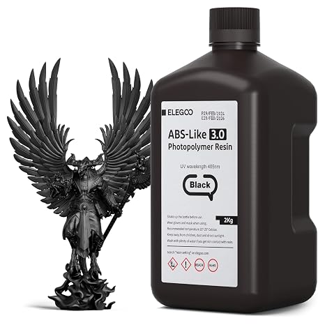 ELEGOO ABS Like 3D Printer Resin 3.0 Black 2KG,405nm UV Curing with High Precision, Non-Brittle, Improved Strength and Toughness for LCD/MSLA 3D Printing