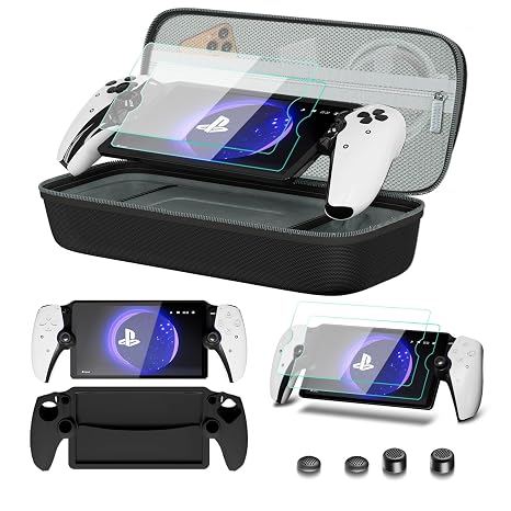 bibuks 8 in 1 Accessories Compatible with Playstation Portal,Carrying Case for PS Portal,Soft Silicone Protective Cover for PS5 Portal,2 Screen Protector with 4 Thumb Grip (Black)