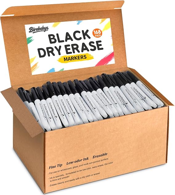 168 Count Dry Erase Markers Bulk, Fine Tip Whiteboard Markers, Black