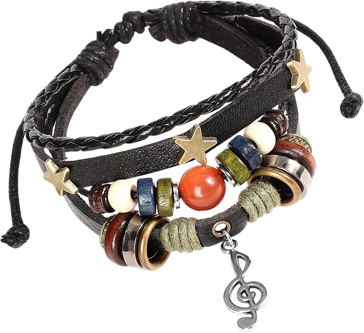 Fairy Grunge Bracelet,Leather Music Bracelet,Punk Bohemian Bracelets,Hippie Aesthetic Cuff Wrap Leather Bracelets for Women Men