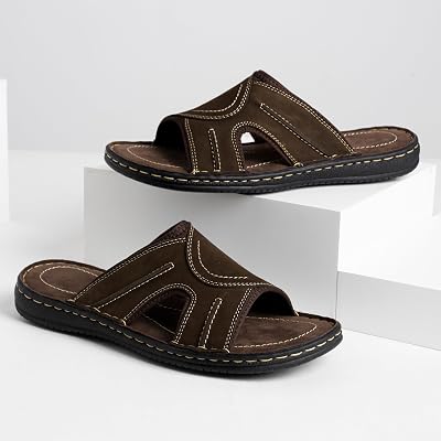 Jousen Mens Leather Sandals Arch Support Slide Outdoor Retro Sandals for Men
