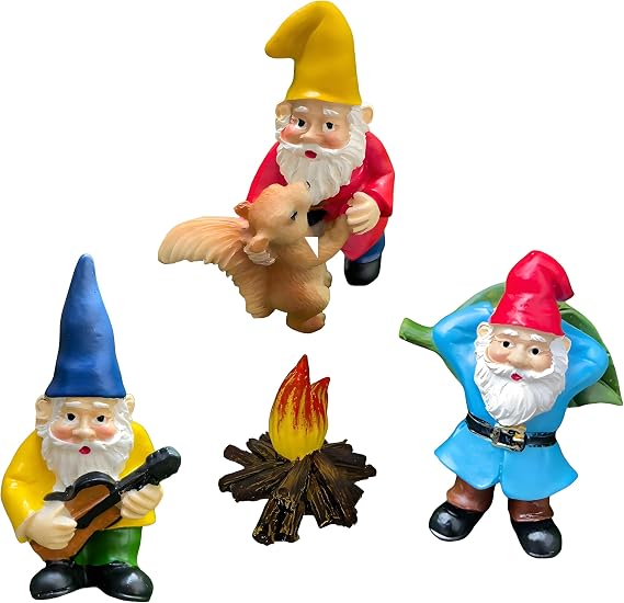 4 Pcs Dance Miniature Garden Gnomes Fairy Garden Gnome Accessories Campfire Little Gnome Figurine Ornament for Indoor Outdoor,Plant Pots Decor
