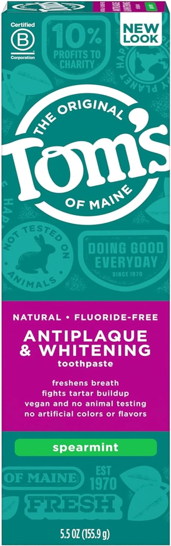 Tom's of Maine Fluoride-Free Antiplaque & Whitening Natural Toothpaste, Spearmint, 5.5 oz.