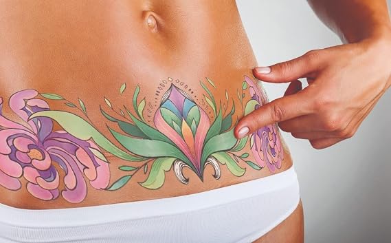 Elina Temporary Tattoo for Scars Realistic Waterproof Scar Cover Tattoo for Tummy Tuck, Mastectomy, C-Section & Top Surgery Lotus Design, Long Lasting 57 Days