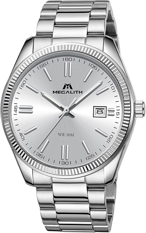 MEGALITH Herren Uhr Edelstahl Armbanduhr: Einfach Analog Business Herrenuhr mit Datum Leuchtend - 30M Wasserdicht für Arbeit und Freizeit - Elegantes Geschenke für Männer