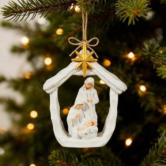 Nativity Scene Ornament Resin Holy Family Manger Ornament Mini Hand-Painted Christmas Nativity Set Figurine for Christmas Tree Indoor Tabletop Decoration