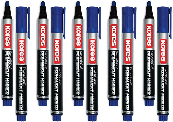 Kores Smoothline+ Permanent Markers, Blue, 10 Pack, Intense Ink, Fade Resistant and Quick Drying, Long Lasting, Non-Toxic, Smooth Writing for Office, School and Home