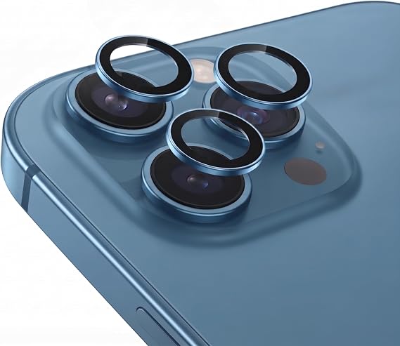 Babilden iPhone 13 Pro İle Uyumlu Kamera Lens Koruyucu Alüminyum Alaşım Çerçeveli Tempered Glass (Mavi)