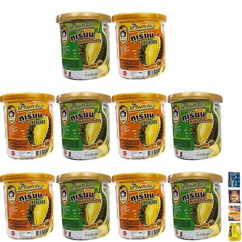 Paglab Set 10 Durian Fried Chips Mini Snack Crispy Monthong Original OTOP Fruit Exotic Vegan Ultimate DHL 2.11 Oz and 3.52 Oz By Beautygoodshop [Get Free For You Beauty Gifts]