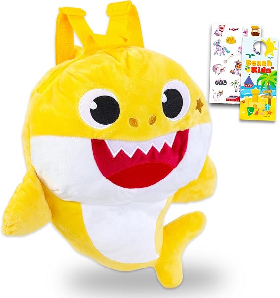 Baby Shark Backpack for Kids 3-5 - Accessories Bundle With Plush Backpack, Stickers, More | Merchandise, Yellow