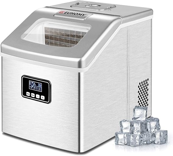 EUHOMY Nugget Countertop Ice Maker Machine, 34Lbs/24H, Auto Self-Cleaning, Portable Compact Ice Maker with Ice Scoop & Basket, for Home/Kitchen/Office/Bar(Silver)