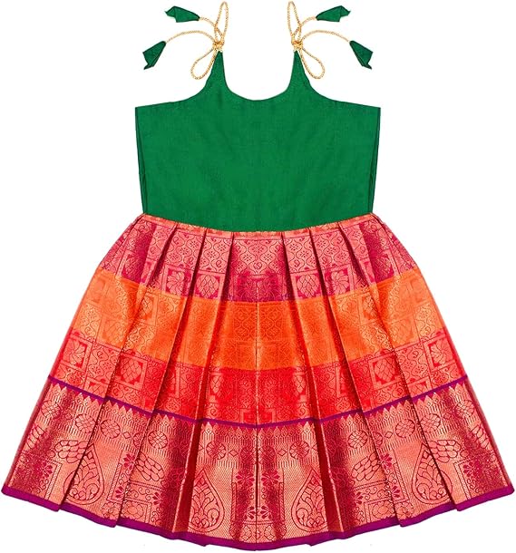 Chandrakala kids pattu Frock for Girls Readymade South Indian Traditional Pattu Pavadai Party Wear Dress (KL119-P)