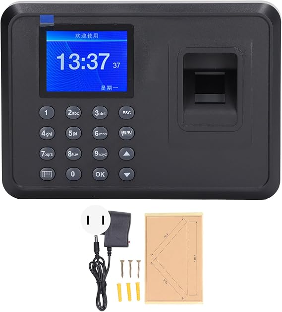LiebeWH Biometric Fingerprint Time Clock Attendance Machine System with Voice Reminder Multilingual LCD Screen for Employee Small Business(US Plug 100240V)