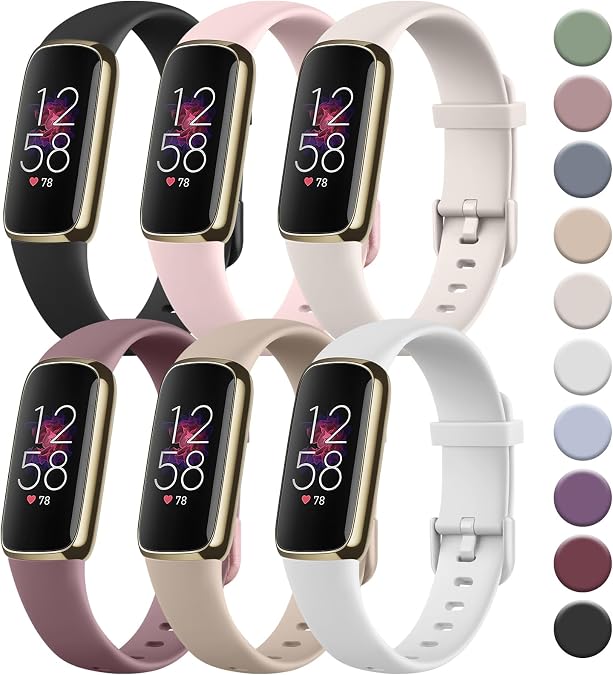 Tobfit 6 PACK Sport Bands Compatible with Fitbit Luxe Bands for Women Men, Soft Silicone Waterproof Straps Replacement Wristbands Compatible for Fitbit Luxe Watch Band(6 Pack)