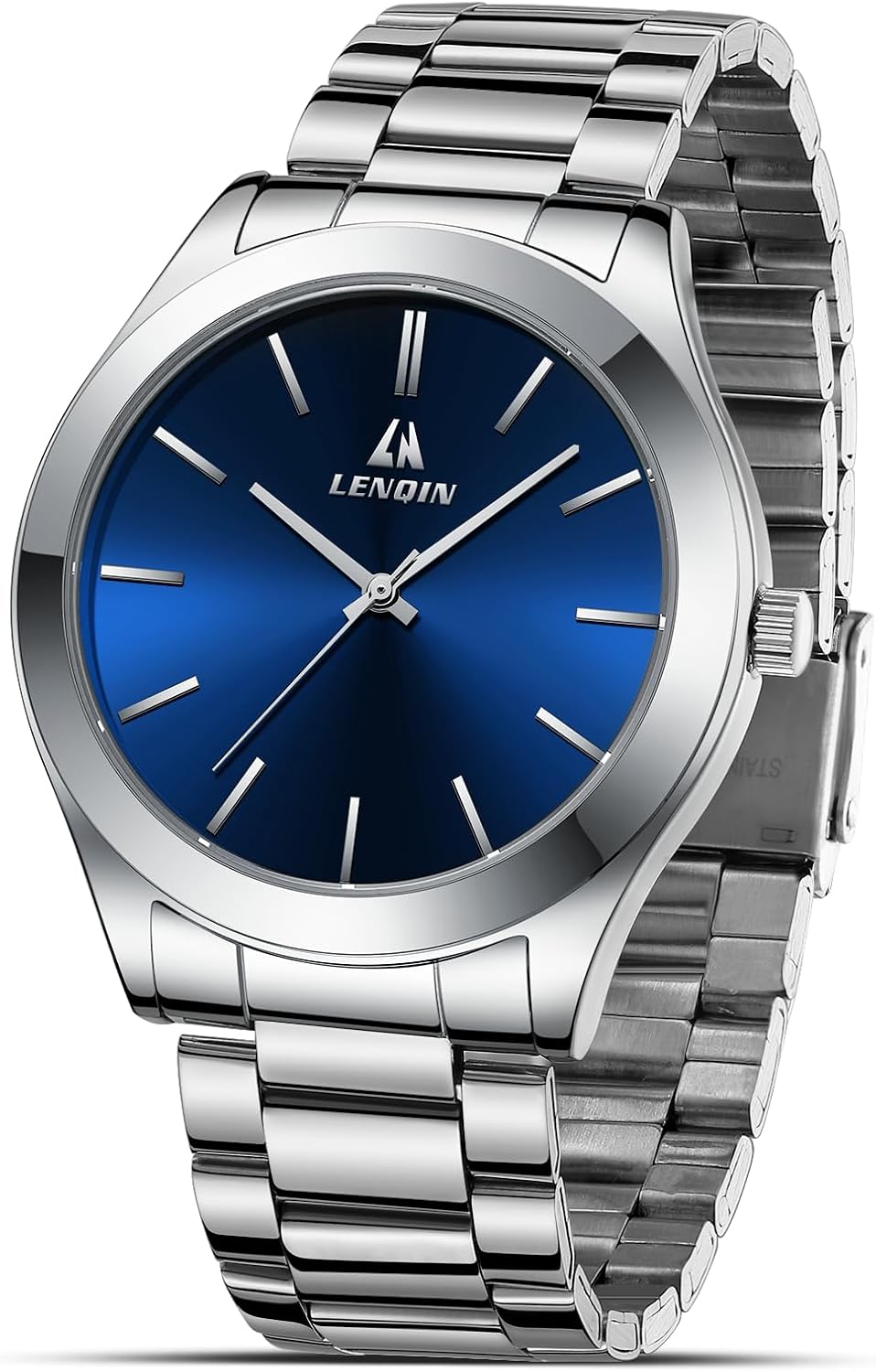 LN LENQIN Mens Watches Stainless Steel Watches Men Analog Quartz Watch 30M Waterproof Mens Wristwatches Business Designer Watch