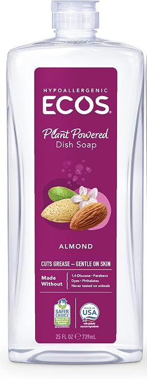 ECOS Dishmate, Dishwashing Liquid, Natural Almond, Bottle by Earth Friendly Products, 25 Fl Oz (Pack of 1), (97006)