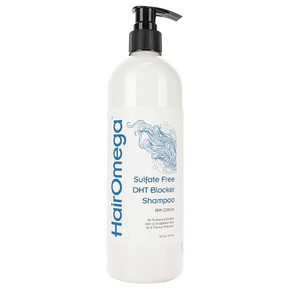 DrFormulas HairOmega DHT Blocker Shampoo Sulfate Free Shampoo - with Argan Oil, Peppermint Oil, Caffeine, Biotin for Hair Growth, 16 oz