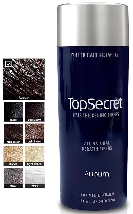 Top Secret Hair Thickening Building Fibers Refills - Undetectable & Natural Hair Filler - for Men & Women - Instantly Fill In Fine Thinning Hair - Weather & Sweat Resistant (Auburn, Large)