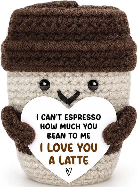 Anniversary Women Men Her Him Gifts for Girlfriend Boyfriend Birthday | Fall Decor Gifts for Husband Wife Wedding Anniversary Christmas Coffee Lover Couple Crochet Coffee Mug Decor I Love You