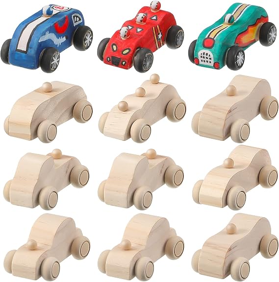 Sumind 12 Pieces Wooden Car Toys Unfinished Wooden Cars to Paint