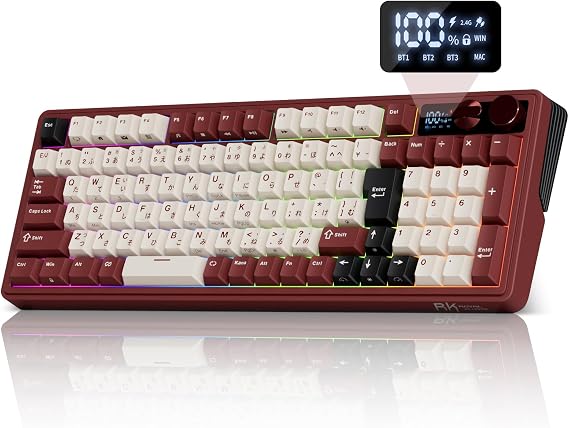 RK ROYAL KLUDGE M100 Wireless Gaming Mechanical Keyboard Japanese Layout with Numeric Keypad 96% Compact LCD Smart Display & Dual Aluminum Knobs Gasket Mount 3 Mode Connection | RGB Gaming Keyboard with Number Pad, Bluetooth/2.4G/Wired Hot Swappable Gasket Mount Full Size for PC/Win/Mac, Cream Switch