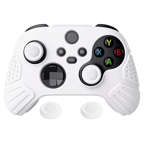 eXtremeRate PlayVital Guardian Edition White Ergonomic Soft Anti-slip Controller Silicone Case Cover for Xbox Series X/S, Rubber Protector Skins with Joystick Caps for Xbox Core Wireless Controller